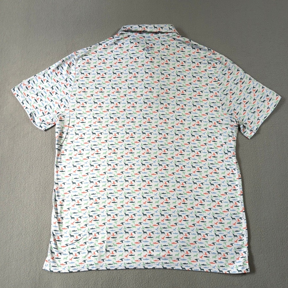 Burlebo Mens Performance Polo Shirt Large Wildlife Deer Duck Fish Print White - Picture 5 of 8